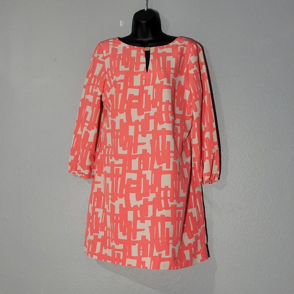 Tahari ASL  Long Sleeves Shift Dress Coral Pink Sz 6p